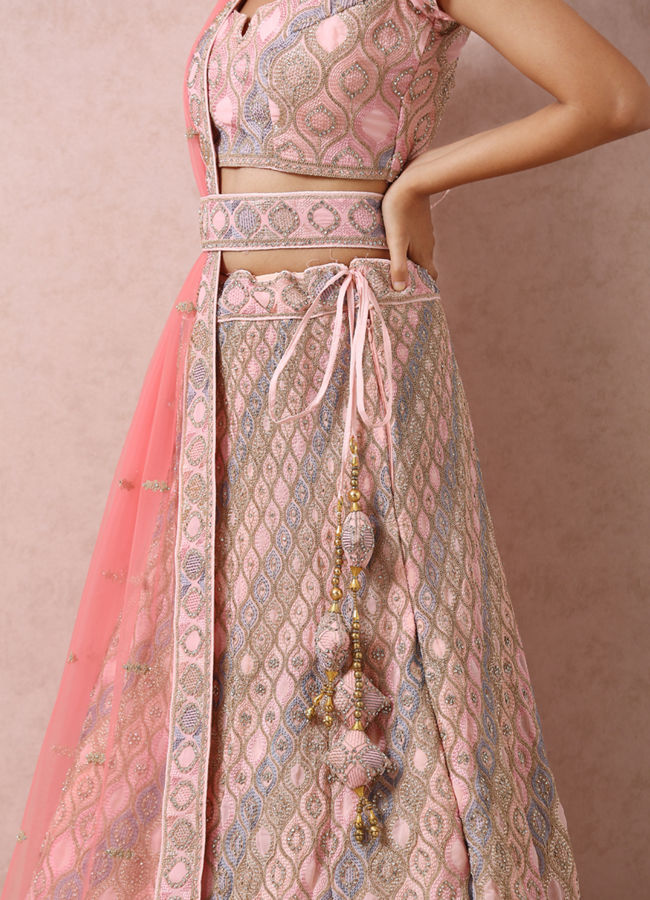 Mohey Women Light Pink Embellished Lehenga