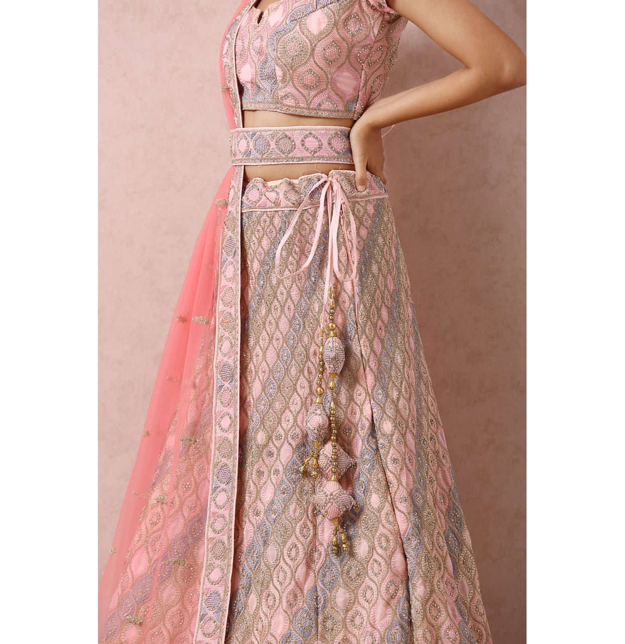 alt message - Mohey Women Light Pink Embellished Lehenga image number 4