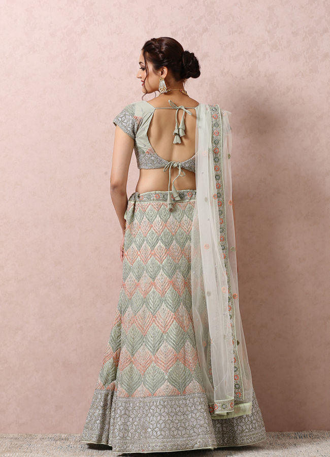 Light Pista Embellished Bridal Lehenga image number 3