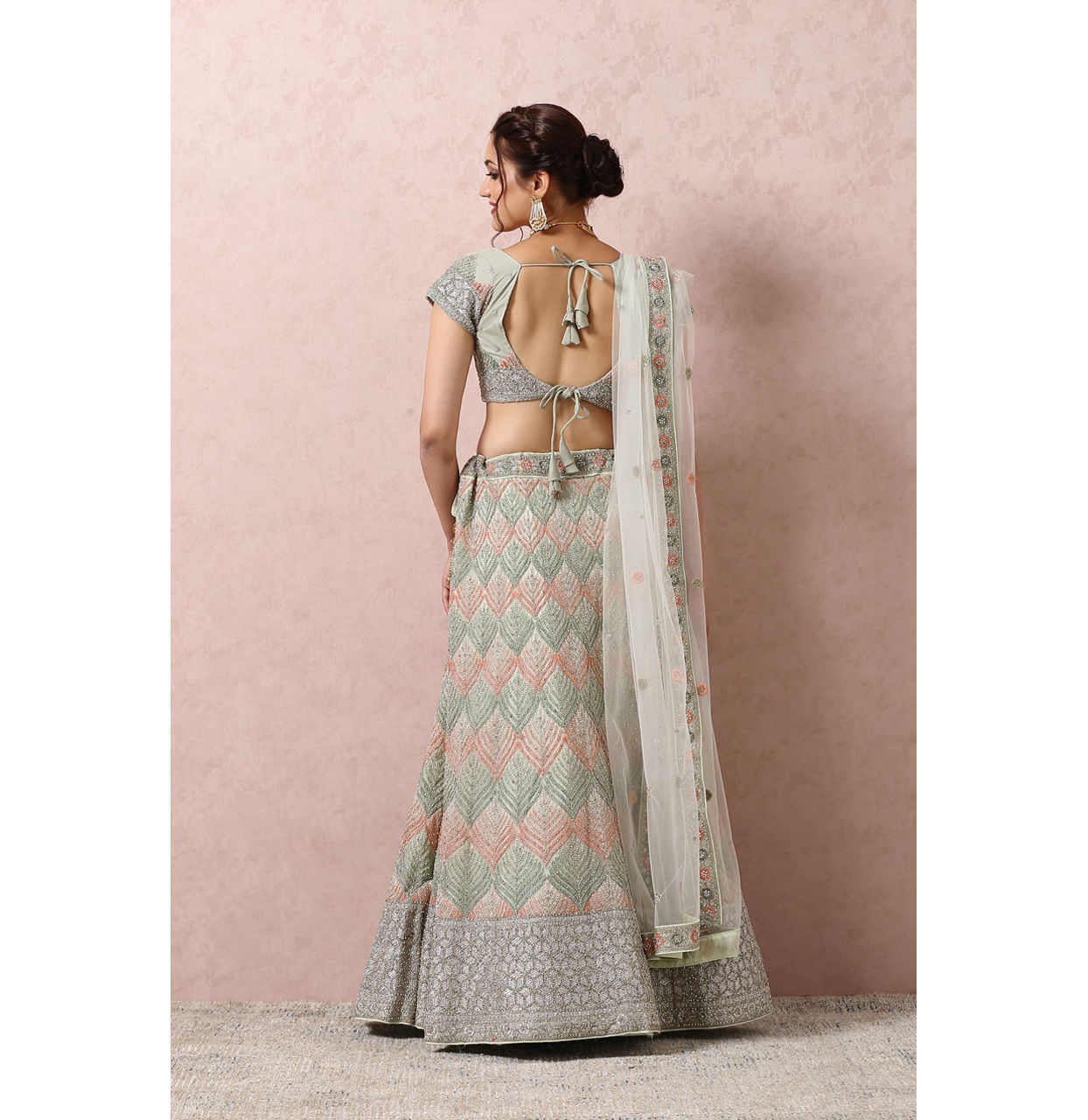 Light Pista Embellished Bridal Lehenga image number 3