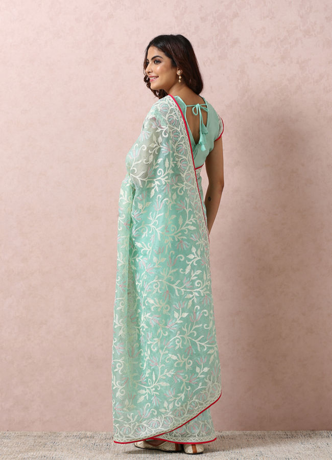 Mohey Women Sea Green Embroidered Saree