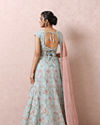 alt message - Mohey Women Light Blue Bridal Floral Lehenga image number 3