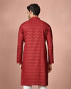 Manyavar Men Maroon Wave Patterned Printed Kurta