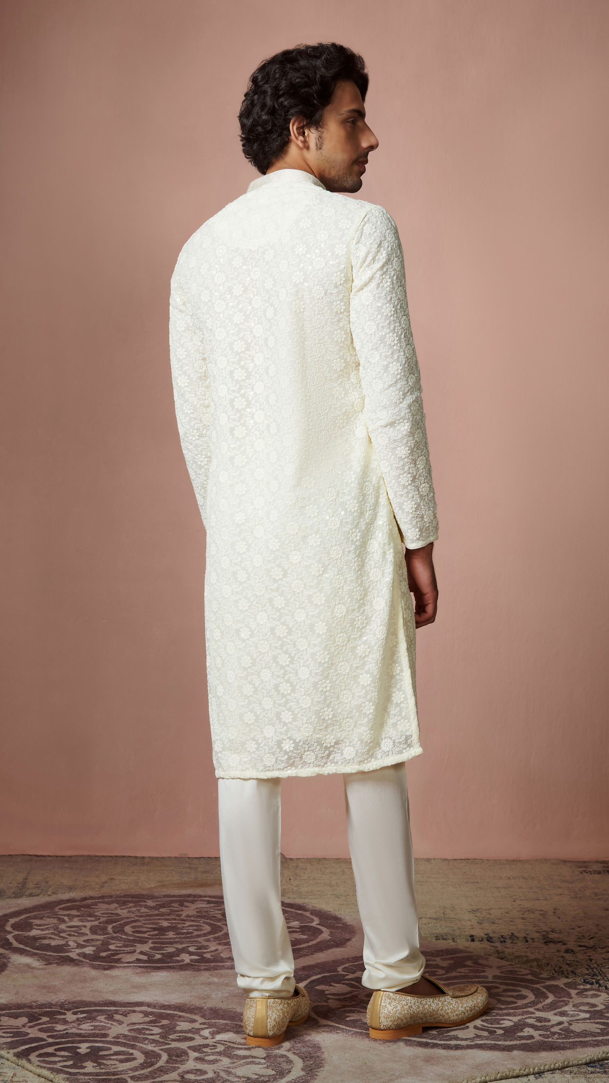 Manyavar Men Cream Chikankari Kurta Set
