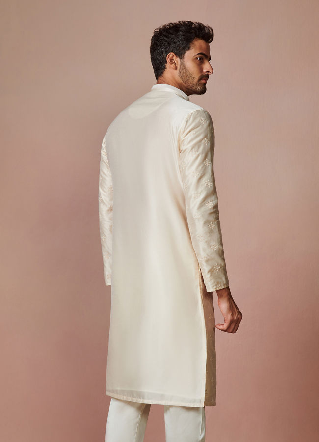 Manyavar Men Cream Self Motifs Kurta Set