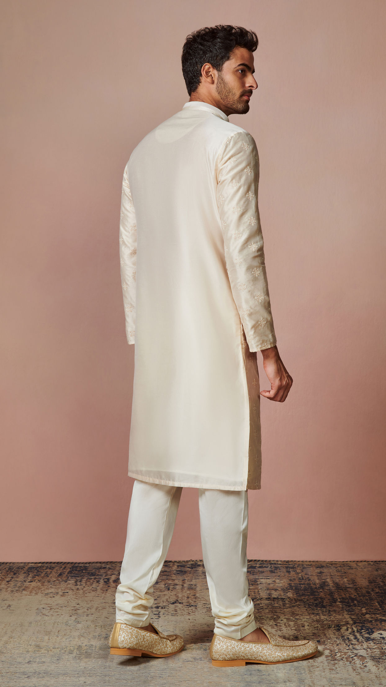 Manyavar Men Cream Self Motifs Kurta Set