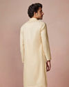 alt message - Manyavar Men Biscuit Plain Cotton Kurta With Embroidered Collar image number 4