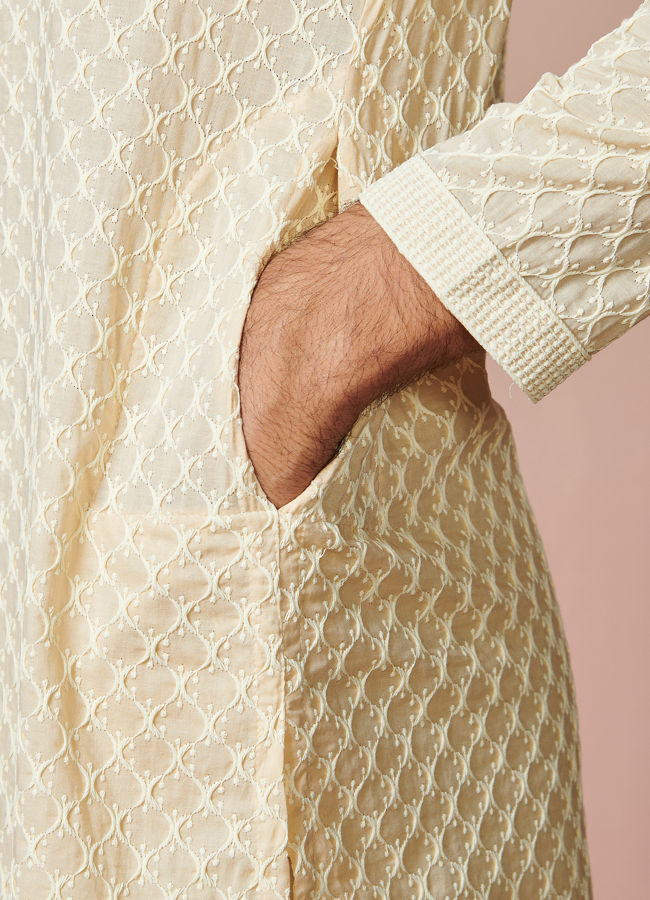 Manyavar Men Biscuit Chikankari Cotton Kurta