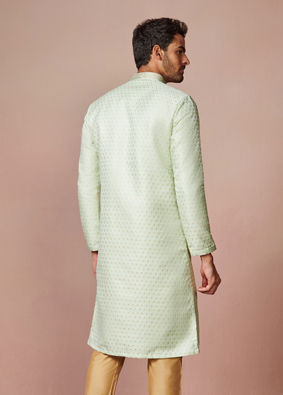 Manyavar Men Mint Green Golden Motif Kurta Pajama image number 4