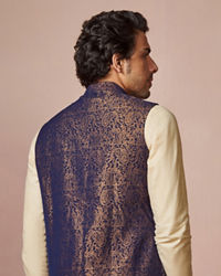 Manyavar Men Navy Blue Jacket With Gold Foil Print