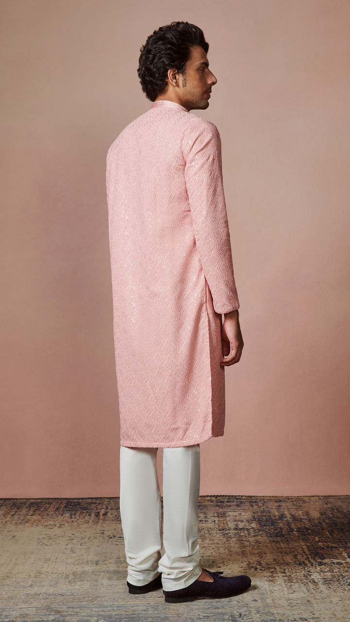 Manyavar Men Rani Pink Chikankari Kurta Set