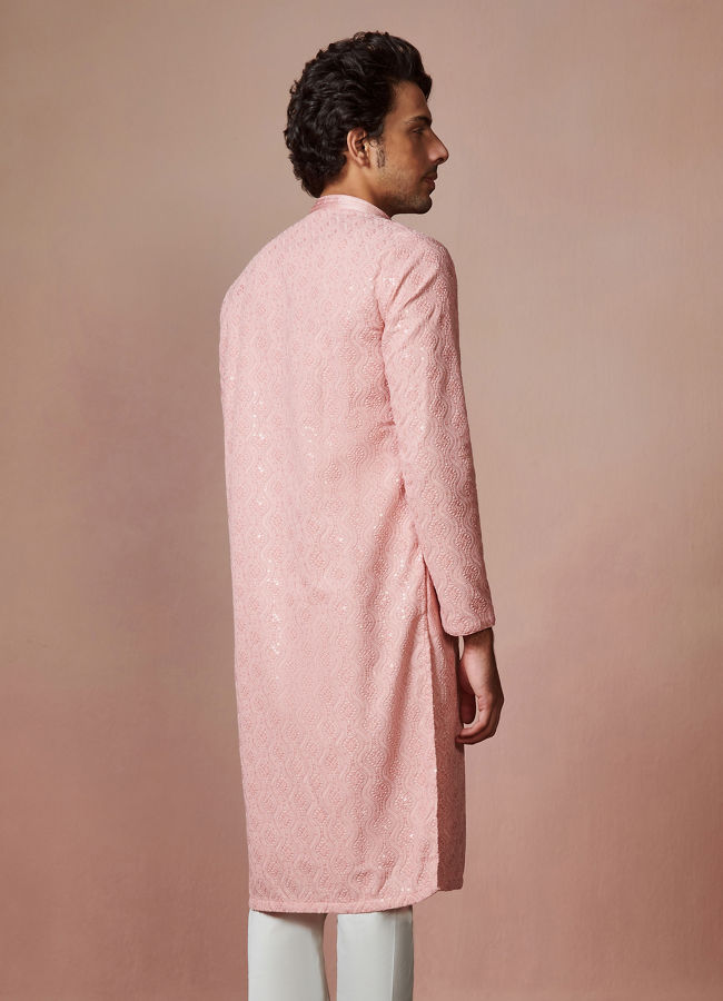 Manyavar Men Rani Pink Chikankari Kurta Set