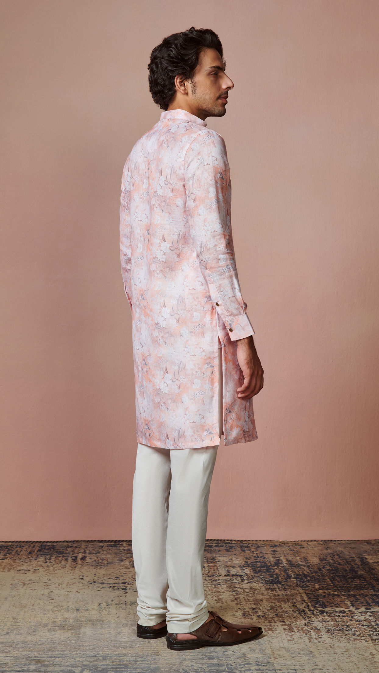 Manyavar Men Light Pink Floral Kurta