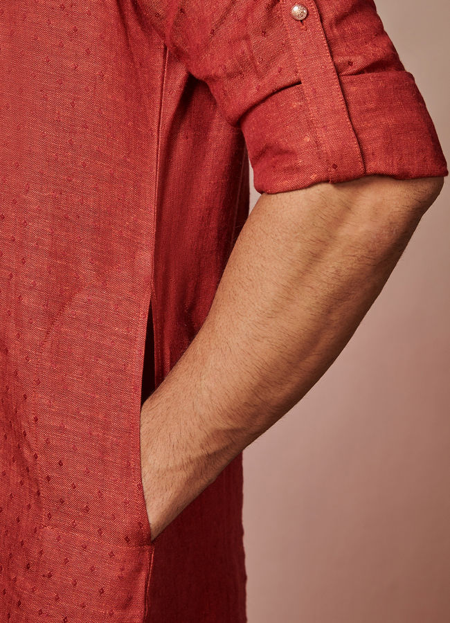 Rust Red Self Design Kurta image number 2