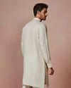 alt message - Manyavar Men Light Cream Self Striped Kurta image number 4