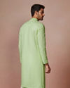 alt message - Manyavar Men Green Cotton Kurta With Embroidered Collar image number 4