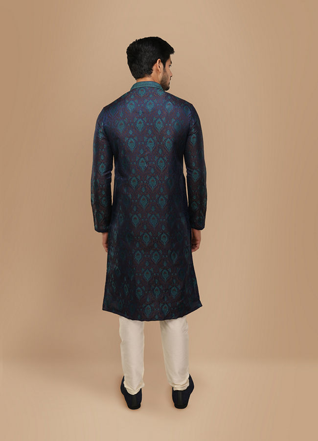 Manyavar Men Fashionable Designer Blue Kurta Set