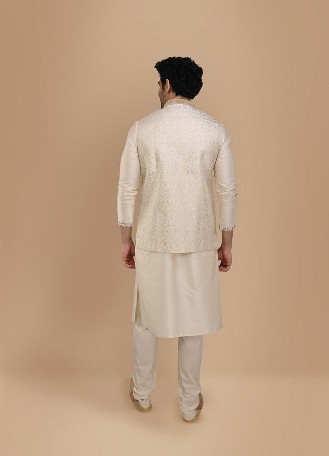 alt message - Manyavar Men Traditional Off White Jacket image number 2