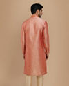 alt message - Manyavar Men Deep Coral Self Motif Kurta Set image number 2