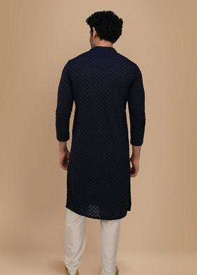 alt message - Manyavar Men Royal Blue Chikankari Kurta Pajama image number 2