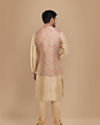 Manyavar Men Block Print Jacket With Beige Kurta Set