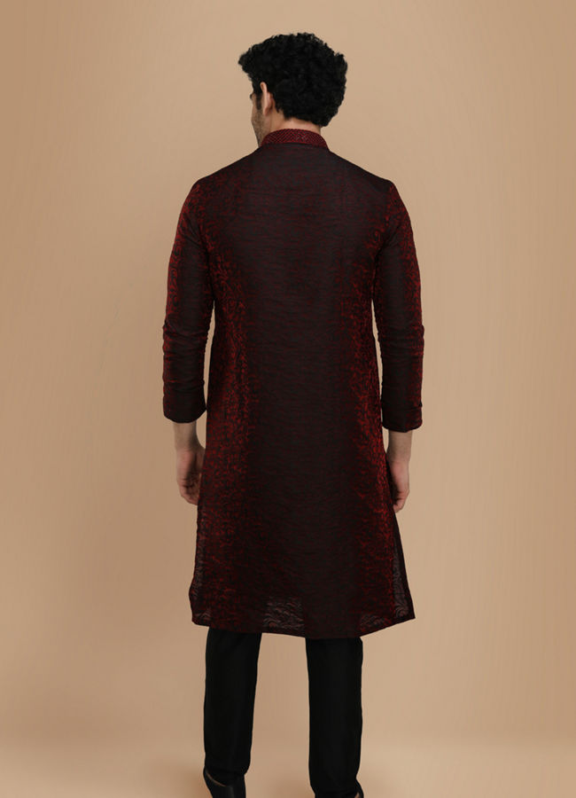 Manyavar Men Merlot Red Jacquard Kurta Set