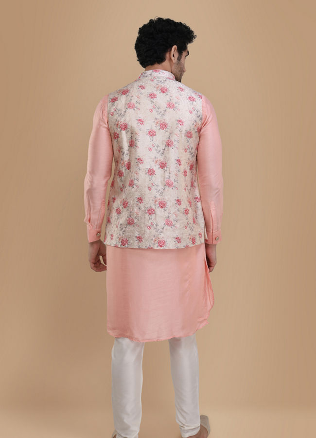 Manyavar Men Pink Draped Kurta Jacket Set