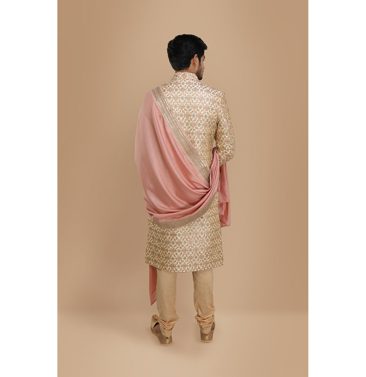 Manyavar Men Aesthetic Fawn Patterned Sherwani Set