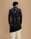 Manyavar Men Bold Blue Patterned Indo Western Set
