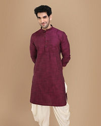 Manyavar Men Wine Self Design Kurta