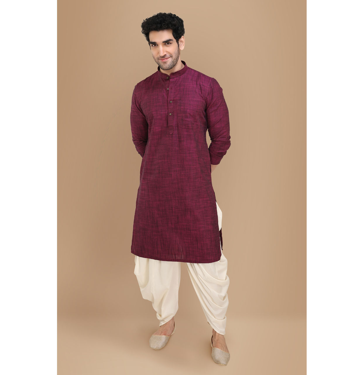 Manyavar Men Wine Self Design Kurta