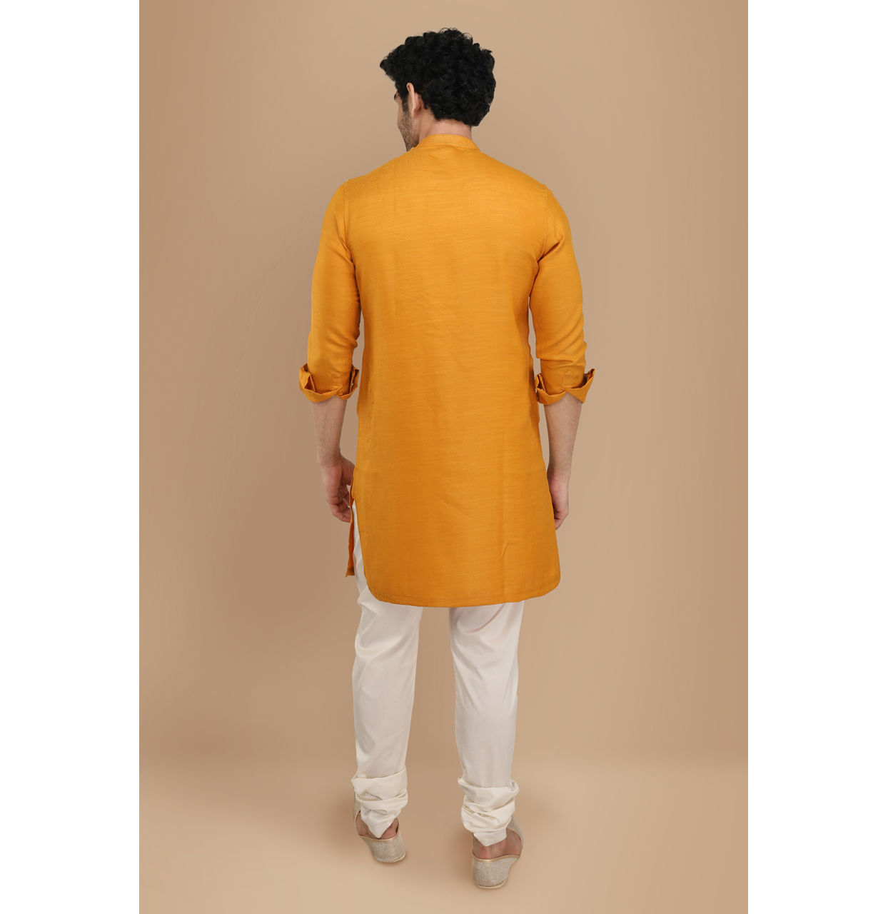 alt message - Manyavar Men Mustard Yellow Asymmetric Kurta image number 2