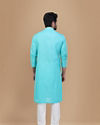 Manyavar Men Seafoam Green Solid Kurta Set With Neck Detailing