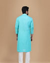 alt message - Manyavar Men Seafoam Green Solid Kurta Set With Neck Detailing image number 2