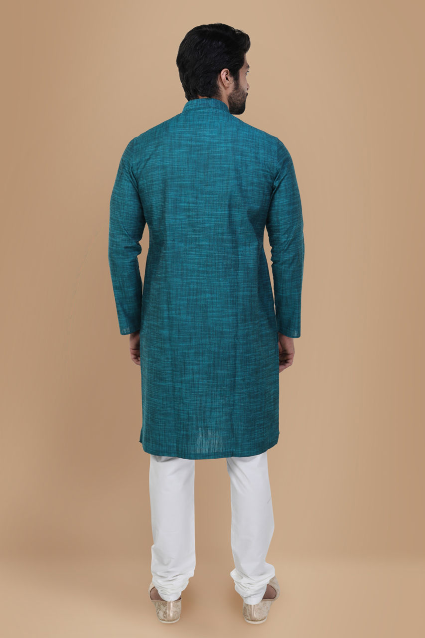 Manyavar Men Jade Green Self Design Kurta