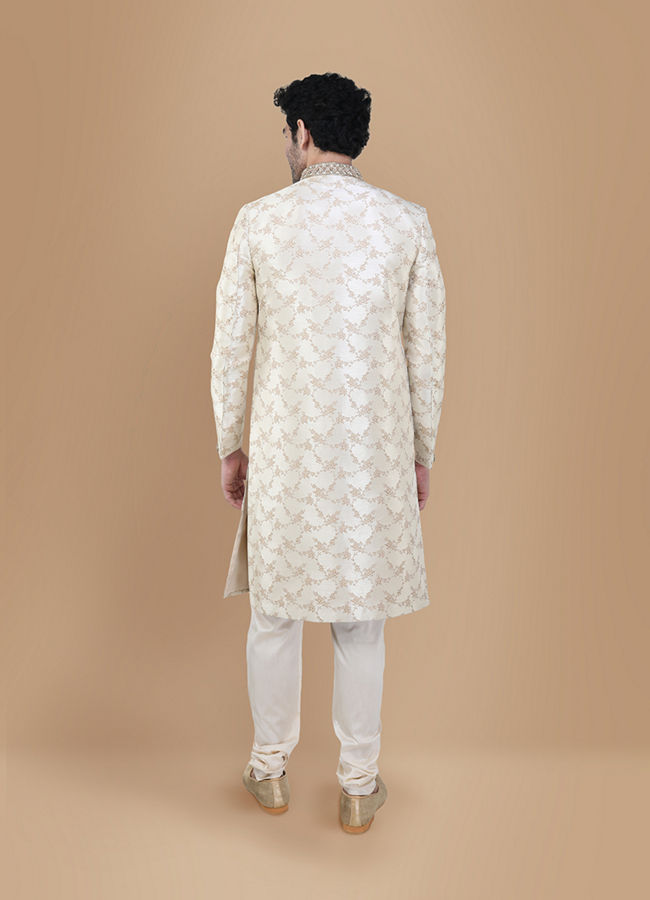 Manyavar Men Luminous Biscuit Beige Sherwani
