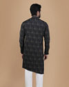 Manyavar Men Smoke Black Floral Print Kurta