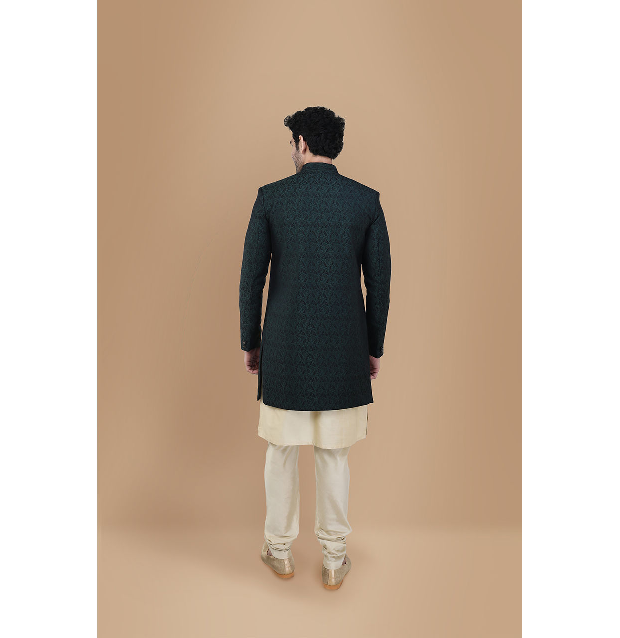 Manyavar Men Magnificient Green Indo Western Set