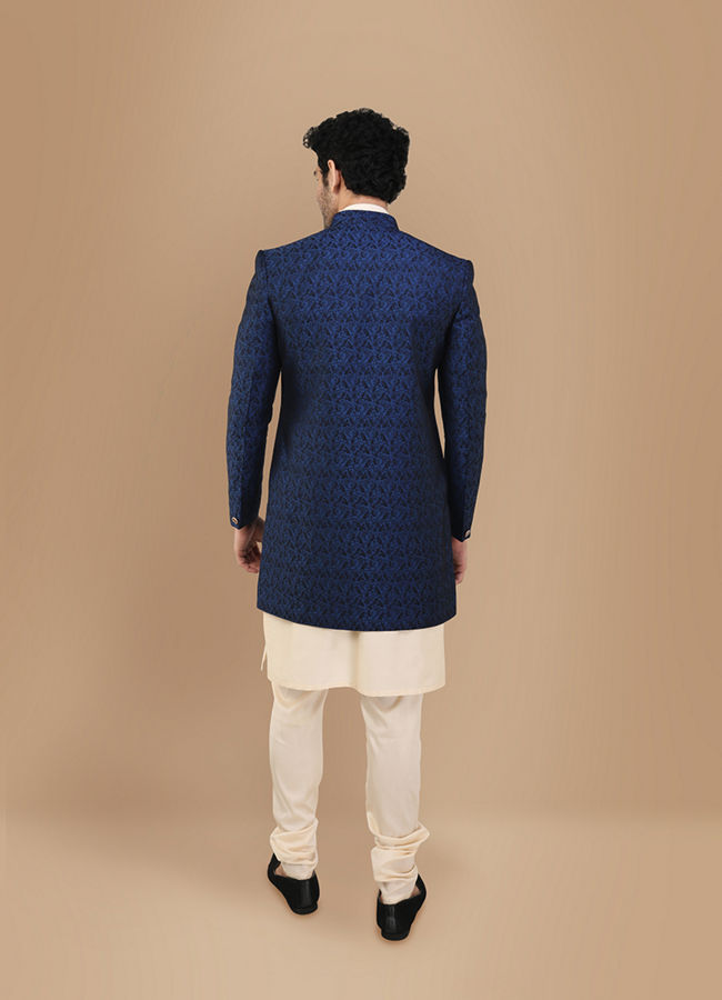 Manyavar Men Alluring Blue Party Wear Indo Western Set