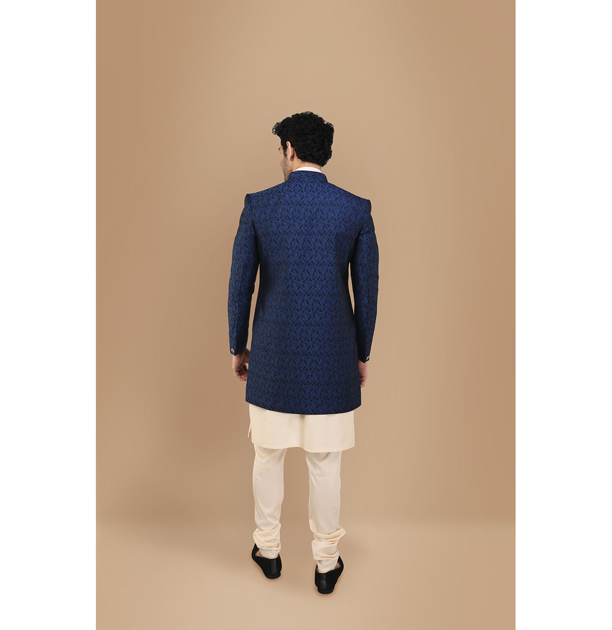 Manyavar Men Alluring Blue Party Wear Indo Western Set