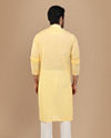 Manyavar Men Pastel Yellow Self Striped Kurta Set
