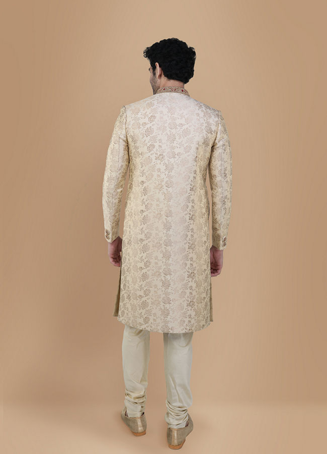 Manyavar Men Bright Biscuit Color Sherwani image number 2