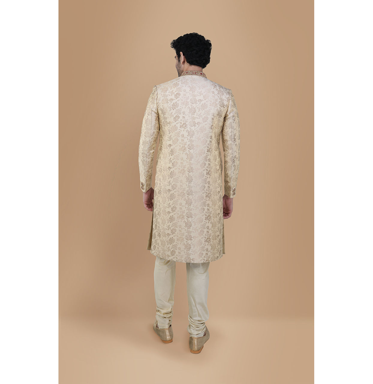 Manyavar Men Bright Biscuit Color Sherwani