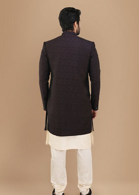 alt message - Manyavar Men Form-Fitting Wine Indo Western Set image number 2