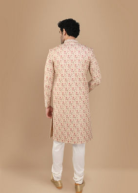 alt message - Manyavar Men Blissful Beige Groom Sherwani image number 3