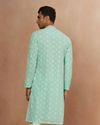 alt message - Manyavar Men Seafoam Green Chikankari Kurta Pajama image number 4