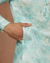 alt message - Manyavar Men Aqua Green Floral Print Kurta image number 2