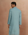 alt message - Manyavar Men Teal Blue Chequered Kurta Pajama image number 2