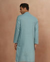 Manyavar Men Teal Blue Chequered Kurta Pajama