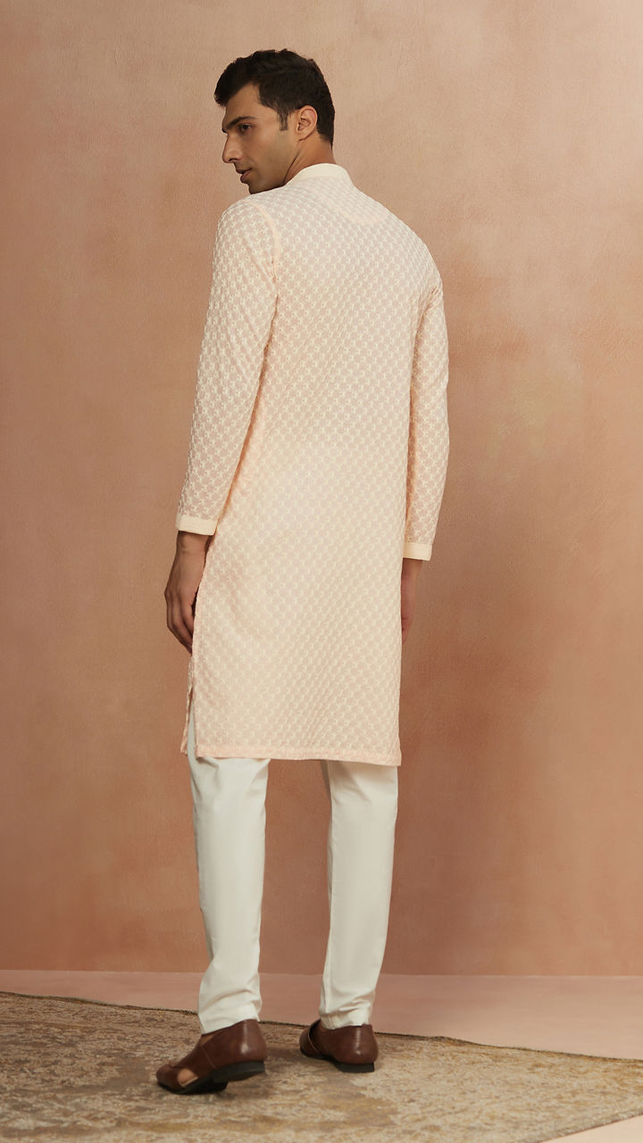 Manyavar Men Pink Chikankari Kurta Set
